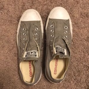 Converse, grey laceless.